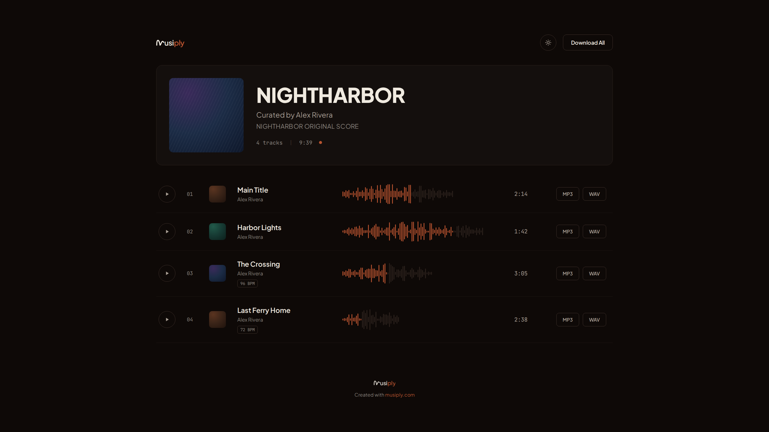 Musiply client review page